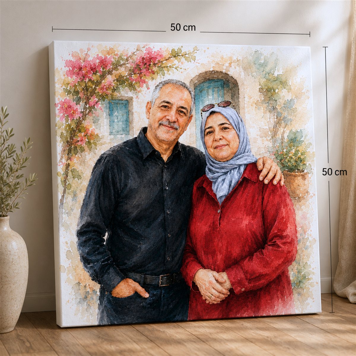 Portrait aquarelle personnalisé Lobelia sur toile