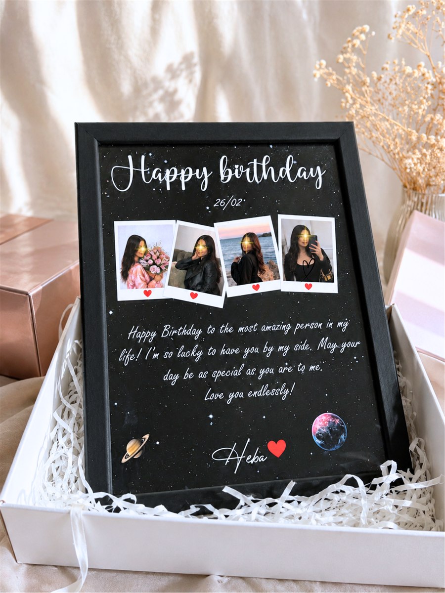 Cadre Stars personnalisé avec prénom, date et 4 photos